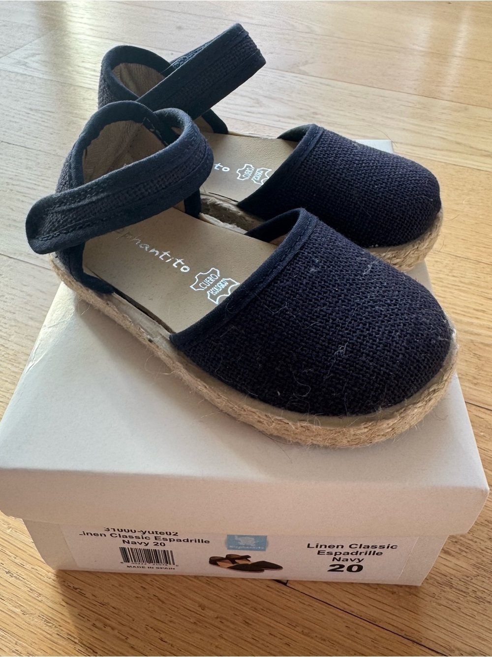 Elephantito Navy Linen Espadrille Sandals with Ankle Strap